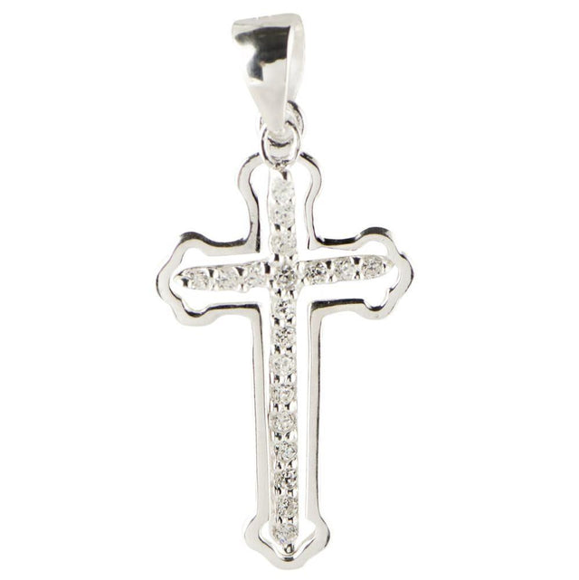 Sterling Silver Cross Cut Out CZ Sterling Silver Pendant in Silver color