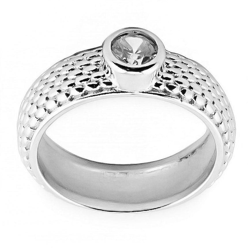 Sterling Silver CZ Rhodium Design Sterling Silver Ring (Size 7) in Silver color