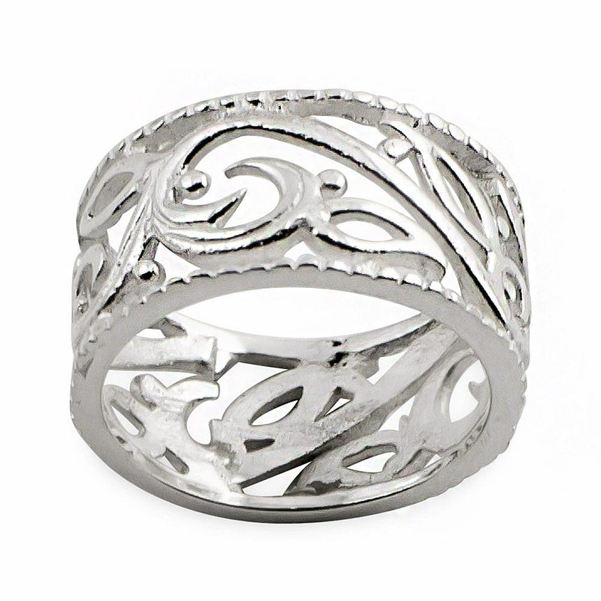 Sterling Silver Carved Leaf Design Sterling Silver Ring (Size 7) in Silver color