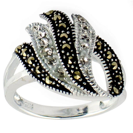 Sterling Silver Crystal Glass Marcasite Sterling Silver Ring (Size 7) in Silver color