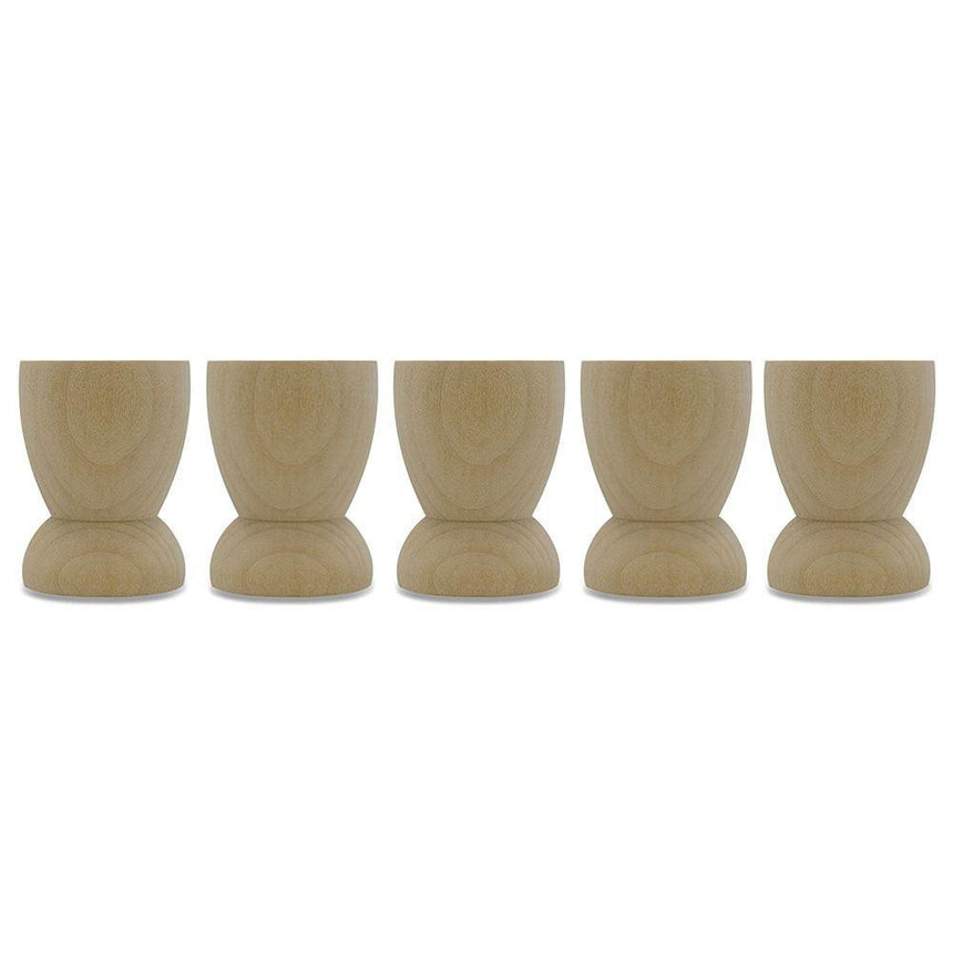 Wood Set of 5 Classic Wooden Egg Cup Holder Display Stands 2.15 Inches in Beige color