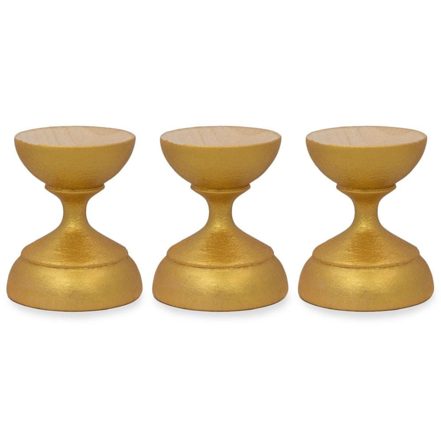 Wood Set of 3 Metallic Gold Wooden Ukrainian Egg Sphere Stand Holder Display 1.6 Inches in Gold color