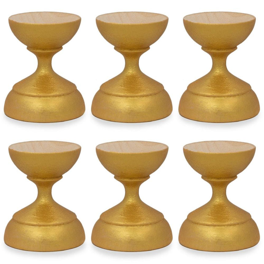 Wood Set of 6 Golden Wooden Ukrainian Easter Egg Stand Holder Display 1.5 Inches in Gold color