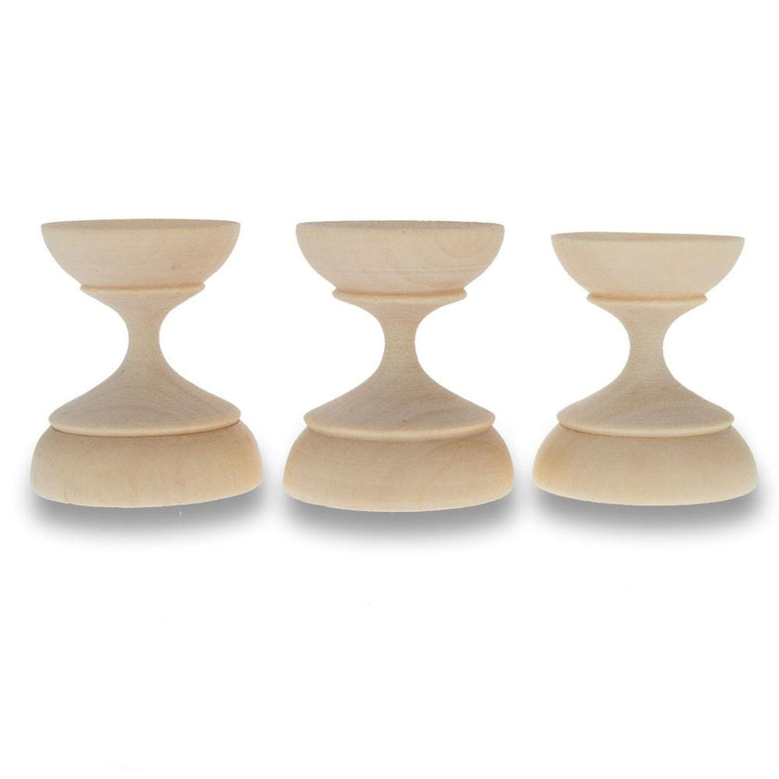 Wood Set of 3 Unfinished Blank Wooden Ukrainian Easter Egg Stand Holder Display 1.5 Inches in Beige color