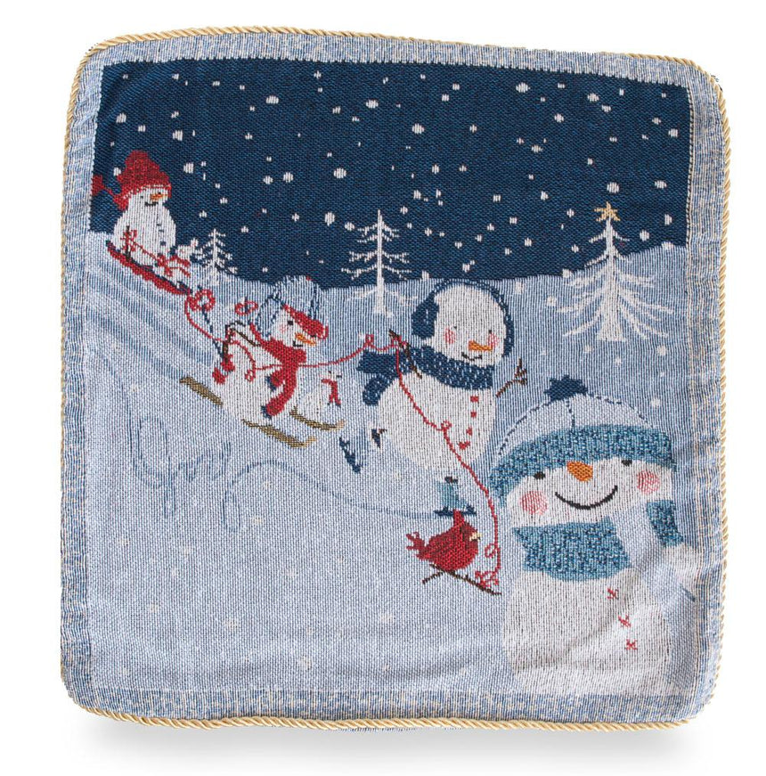 Set of 2 Snowmen Enjoying Winter Sport Parade Christmas Throw Cushion Pillow Covers