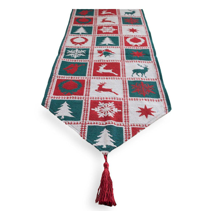 Reindeer Square Patterns Christmas Tablecloth Holiday Runner 75 Inches ,dimensions in inches: 75 x 66.5 x 13.5