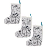 Fabric Set of 3 Paint Your Own Nativity Scene Christmas Stockings in White color