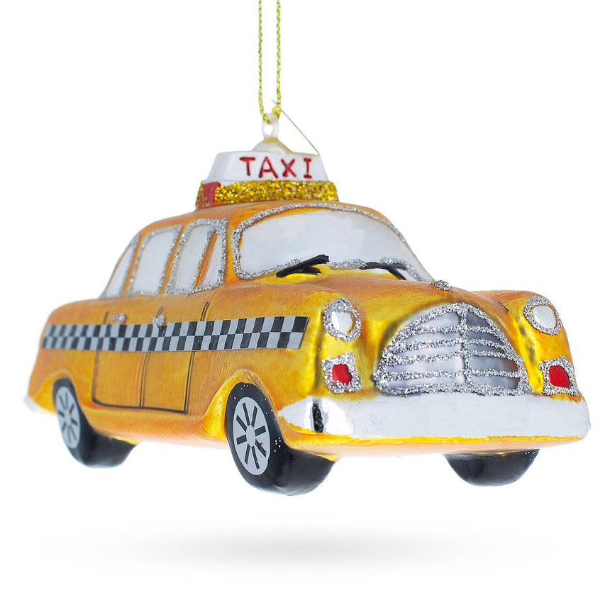 Glass Yellow Taxi Blown Glass Christmas Ornament in Yellow color