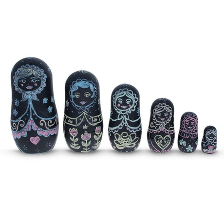 Set of Six Blackboard Plastic Nesting Dolls with Chalks DIY Craft ,dimensions in inches: 4.5 x 3 x