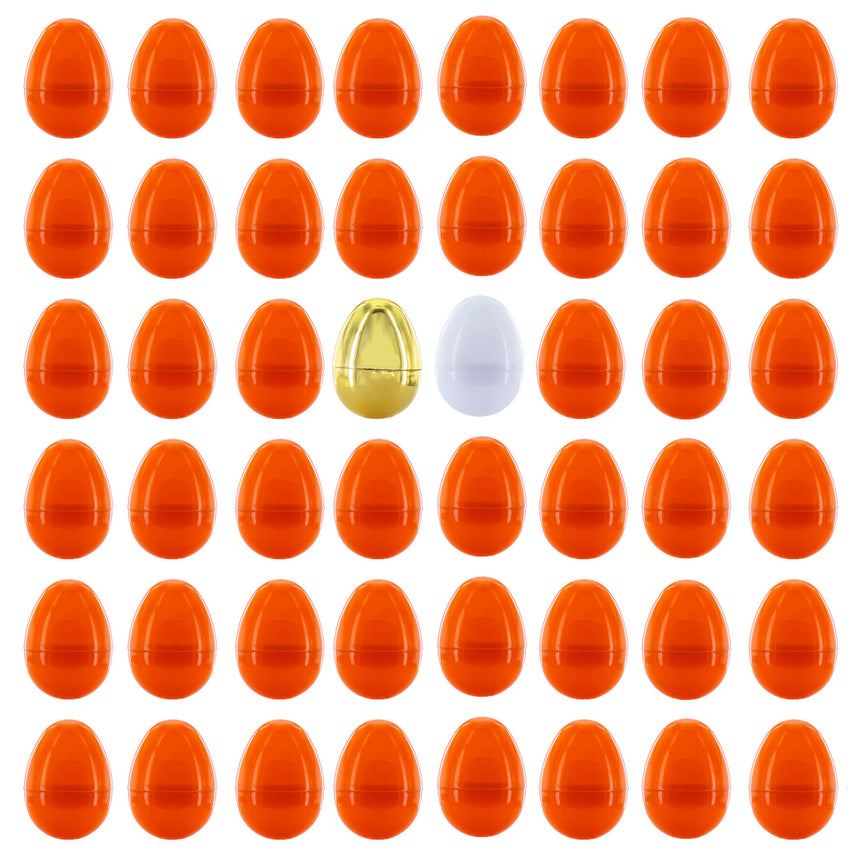 Plastic Set of 46 Orange, 1 Gold, and 1 White Plastic Easter Egg, 2.25 Inches Each in Orange color Oval