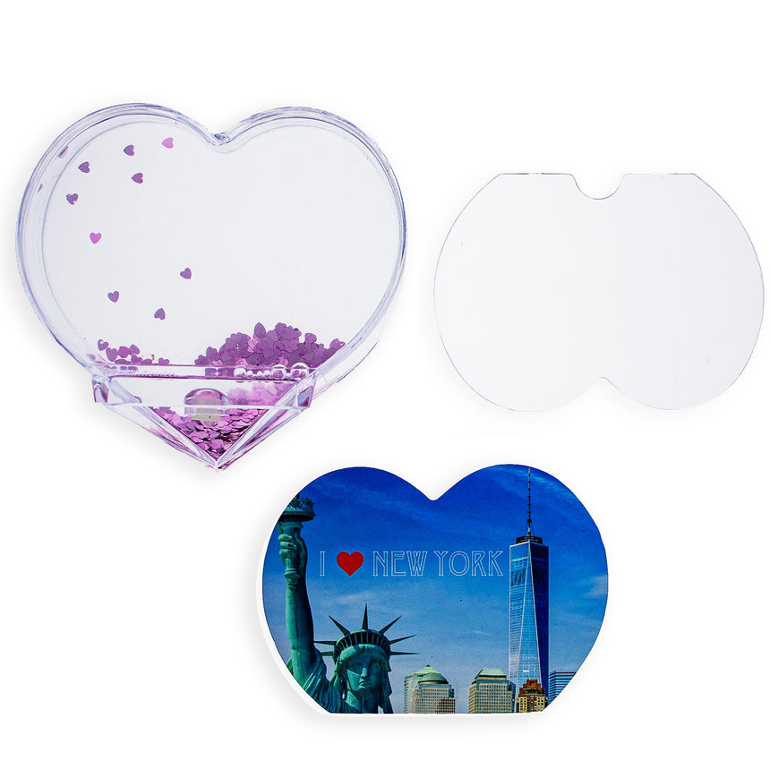 Heart Shape "I Love New York" Clear Plastic Water Globe Picture Frame