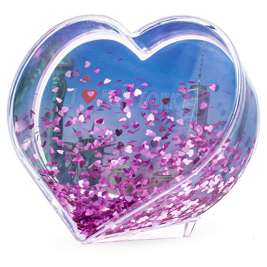 Plastic Heart Shape "I Love New York" Clear Plastic Water Globe Picture Frame in Clear color Heart