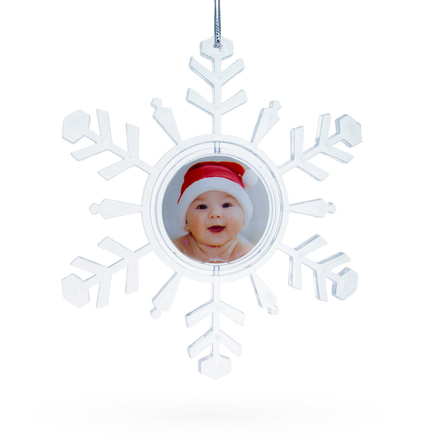 Plastic Clear Plastic Christmas Snowflake Frame Ornament in Clear color Star