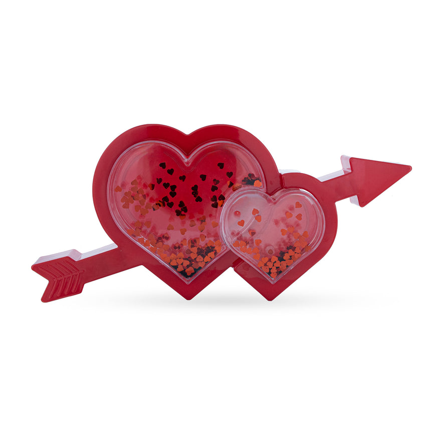 Plastic Red Heart and Arrow Decorative Piece with Shaker Glitter Effect LED Plastic Water Picture Frame Romantic Valentine's Day Figurine in White color