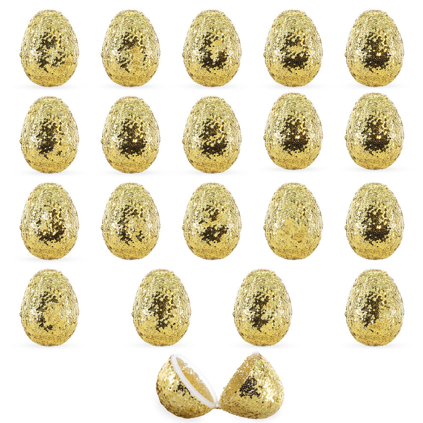 Plastic Set of 20 Gold Glittered Fillable Plastic Easter Eggs 2.25 Inches in Gold color Oval