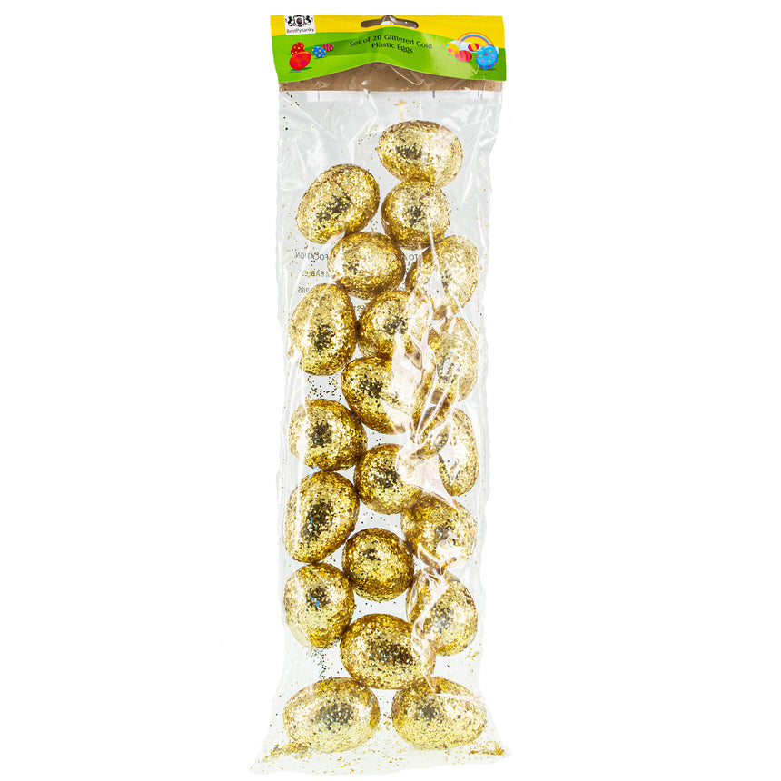 Set of 20 Gold Glittered Fillable Plastic Easter Eggs 2.25 Inches ,dimensions in inches: 2.25 x 1.65 x 1.65