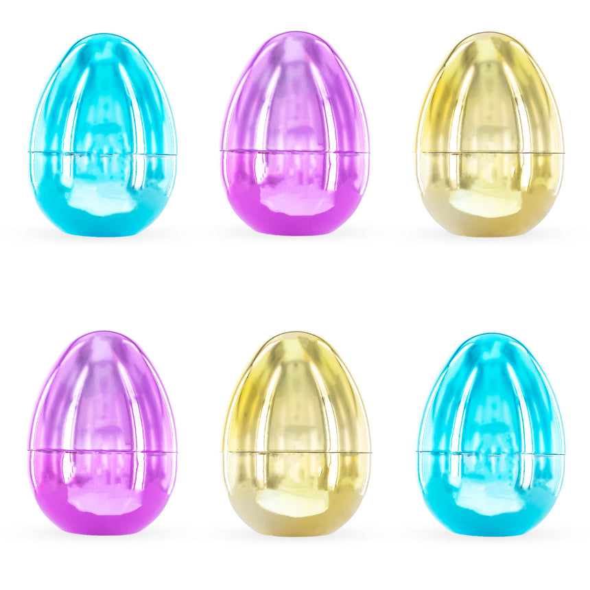 Plastic Set of 6 Large Fillable Multicolored Metallic Plastic Easter Eggs 4 Inches in Multi color Oval