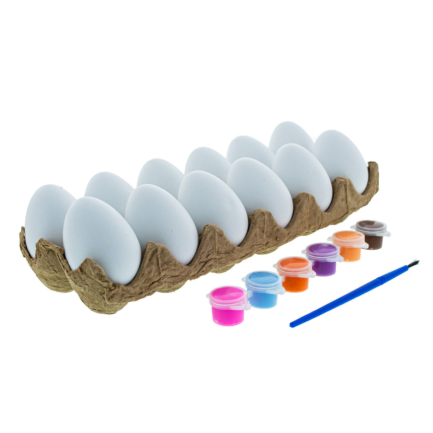 Plastic DIY Easter Egg Painting Kit – Blank Plastic Eggs with Paints & Brush for Decorating in White color Oval