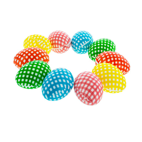 Set of 10 Multicolored Gingham Checkered Fillable Easter Eggs, 2.25 Inches ,dimensions in inches: 2.25 x 1.5 x 1.5