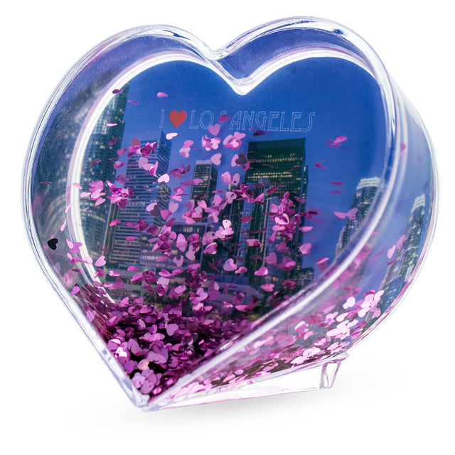 Plastic Heartfelt LA Memories: Los Angeles Clear Acrylic Heart Shaped Water Globe Picture Frame in Clear color Heart