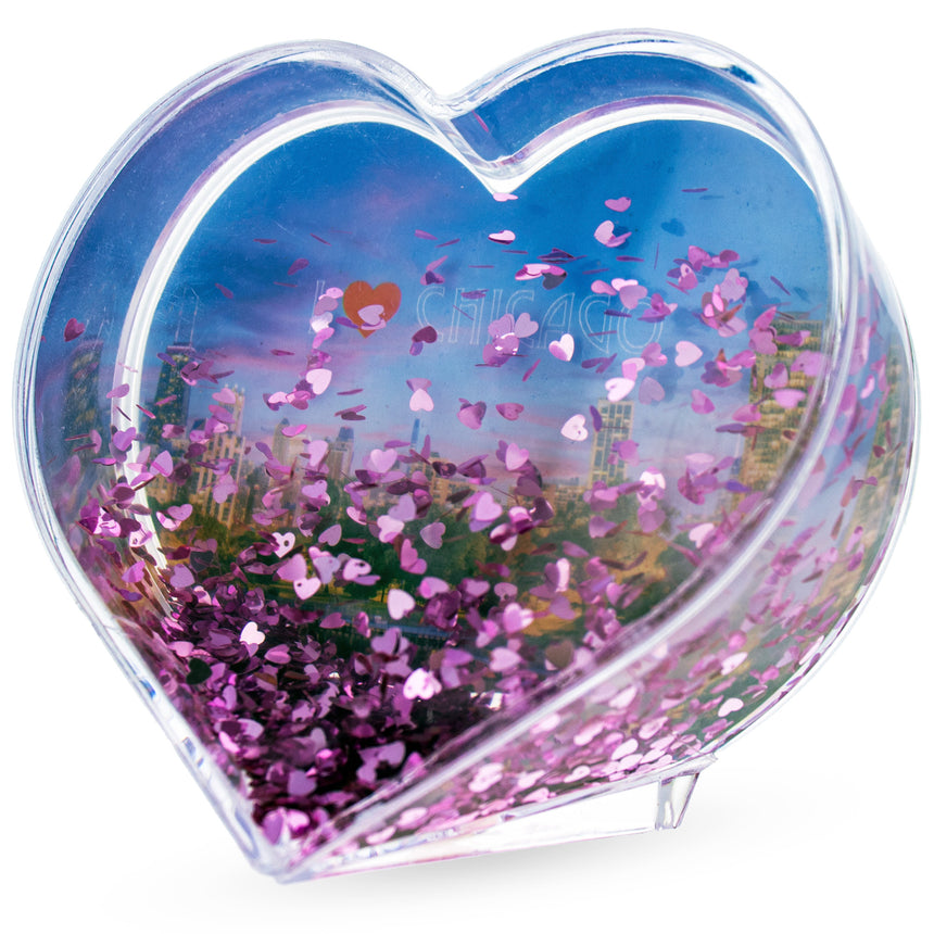 Plastic Chicago Love: Heart-Shaped Clear Acrylic Plastic Snow Globe Photo Frame in Clear color Heart