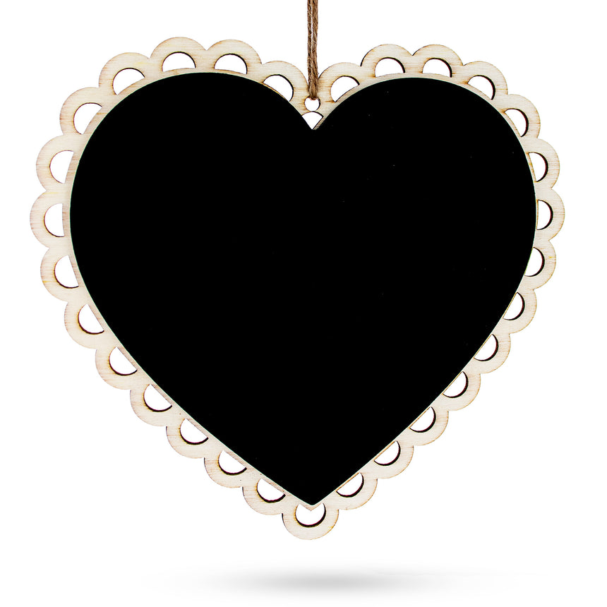 Wood Heart Shape Blackboard, Erasable Hanging Chalkboard- Sign Display Board 6 Inch Wide in Black color Heart