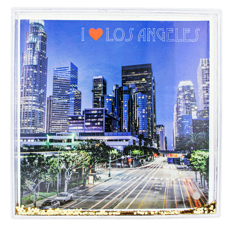 Los Angeles Clear Acrylic Square Water Globe Picture Frame ,dimensions in inches: 4.4 x 4.4 x