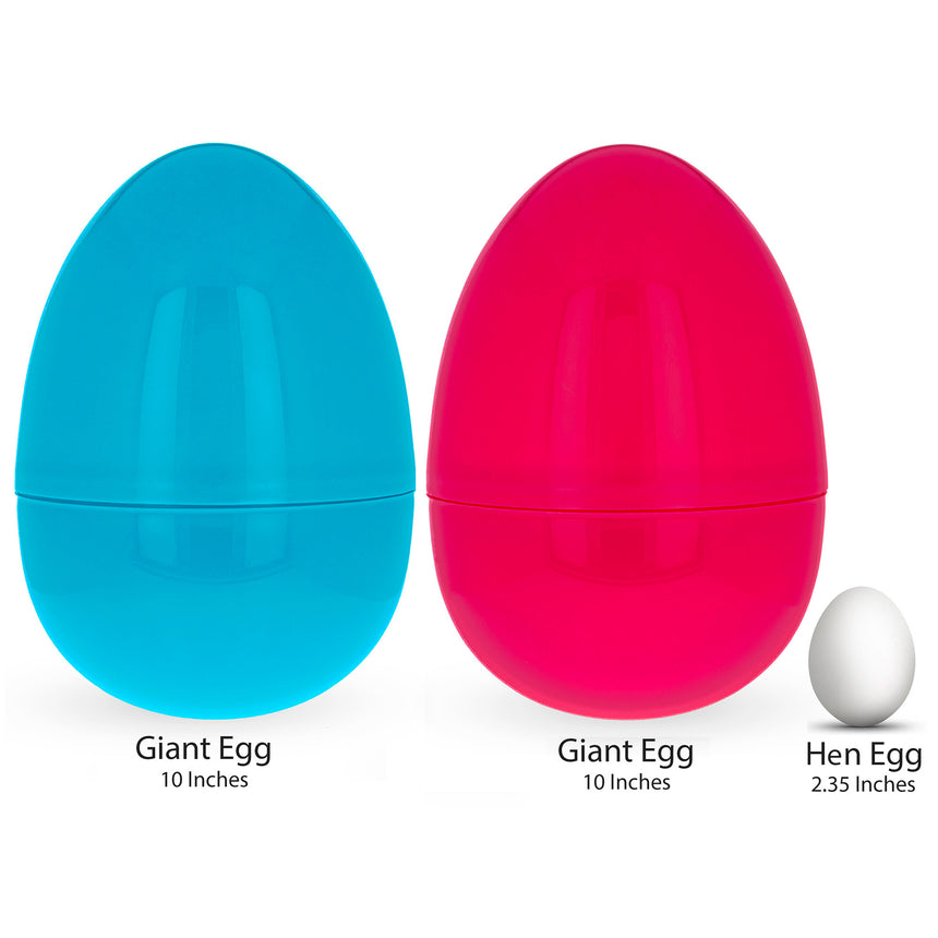 Set of 2 Pink and Blue Giant Jumbo Size Fillable Plastic Easter Eggs 10 Inches ,dimensions in inches: 10 x 7.1 x 7.1