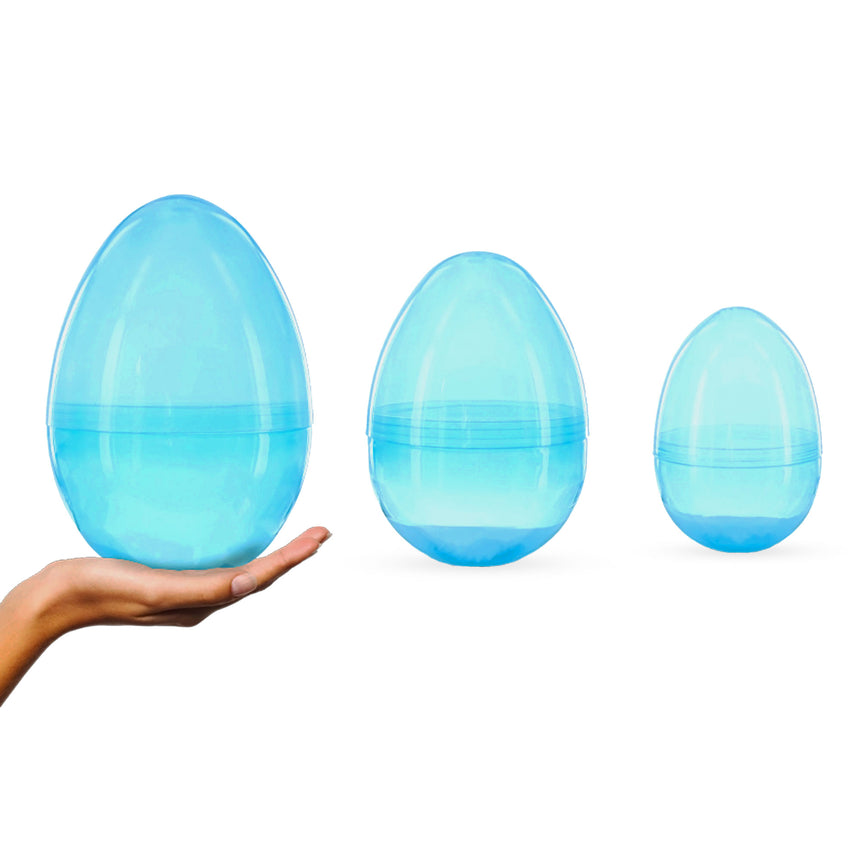 Plastic Set of 3 Jumbo Size Giant Fillable Plastic Easter Eggs, All 10 Inches in Blue color Oval