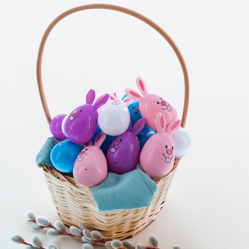 Sweet Bunny Surprise: Set of 16 Fillable Rabbit-Shaped Plastic Easter Eggs, 3.25 Inches ,dimensions in inches: 3.25 x 1.72 x 1.72