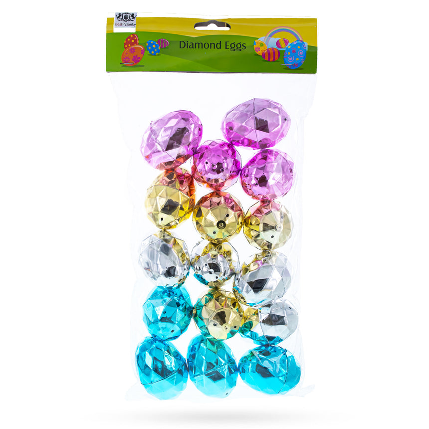 Dazzling Easter Gems: Set of 16 Multicolored Diamond Plastic Easter Eggs, 2.45 Inches ,dimensions in inches: 2.45 x 1.85 x 1.85