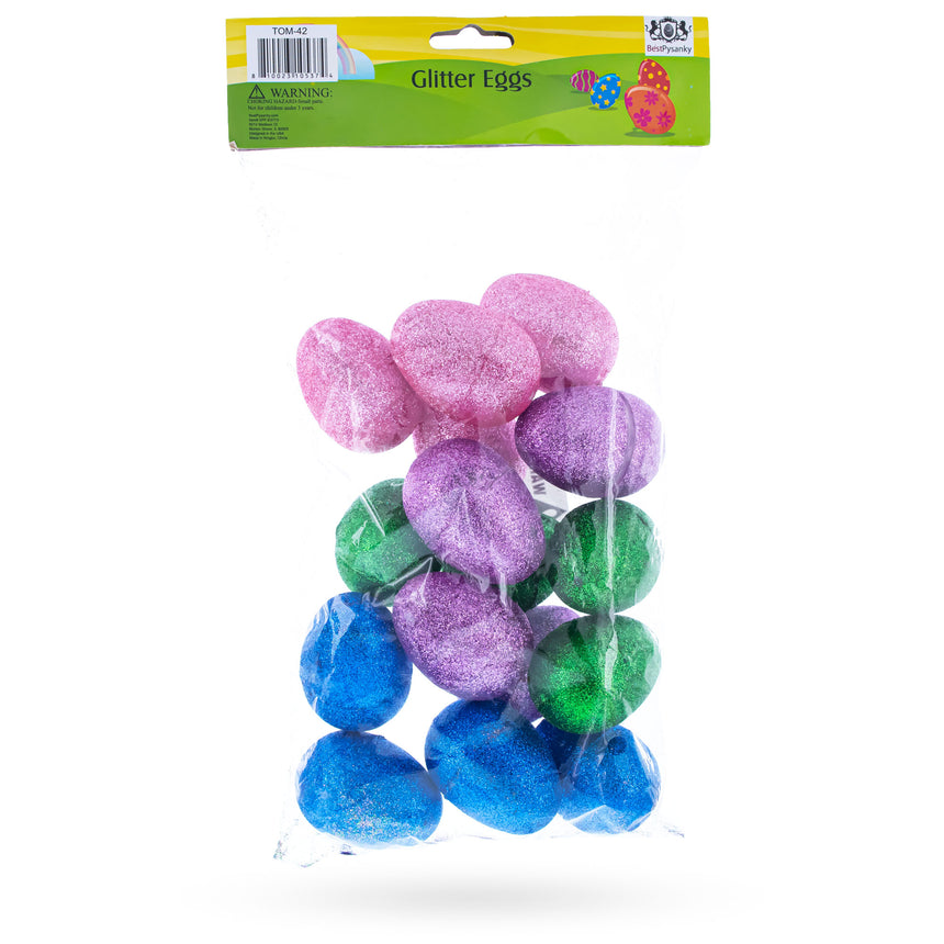 Set of 16 Shiny Glittered Multicolored Plastic Easter Eggs, 2.3 Inches ,dimensions in inches: 2.3 x 1.7 x 1.7