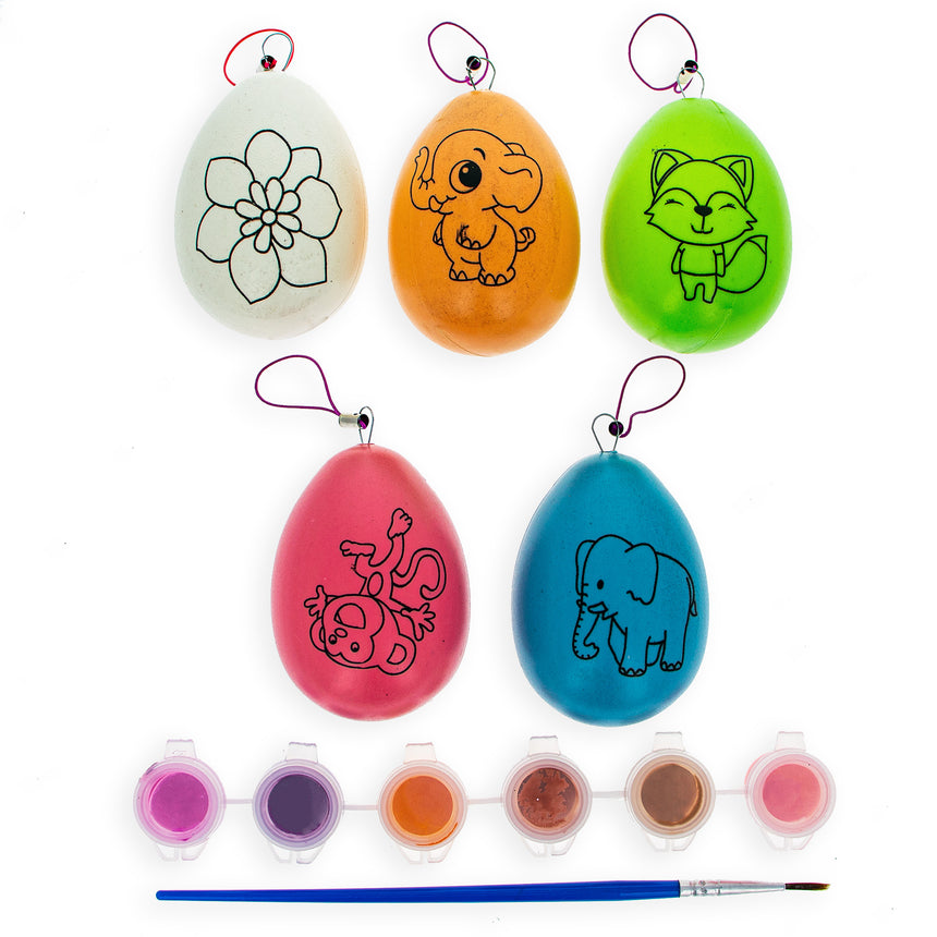 Plastic Set of 5 Multicolored Solid Plastic Easter Egg Ornaments 4.75 Inches in Multi color Oval