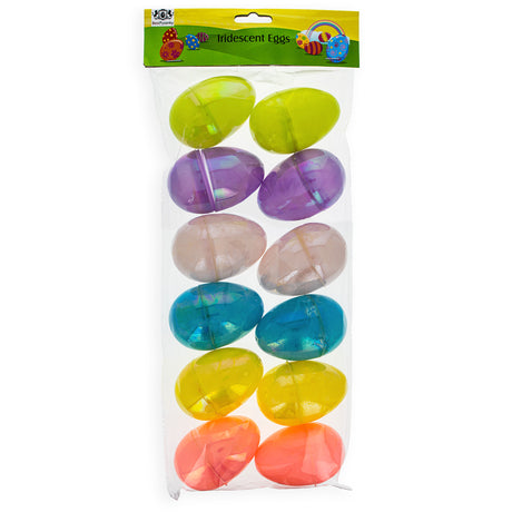 Set of 12 Iridescent Plastic Easter Eggs – Translucent Fillable Eggs for Easter Hunts 3.05 Inches ,dimensions in inches: 3.05 x 2.1 x 2.1