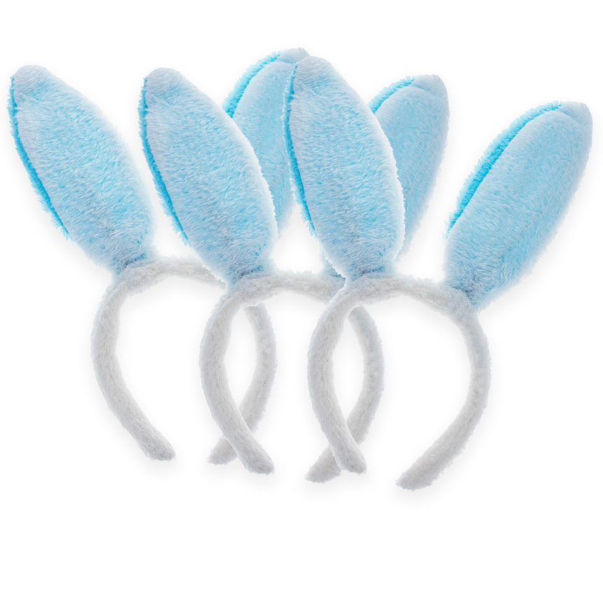 Set of 3 Blue Fabric Bunny Ear Headbands, Each 11.7 Inches ,dimensions in inches: 11.7 x 11.7 x 4.6