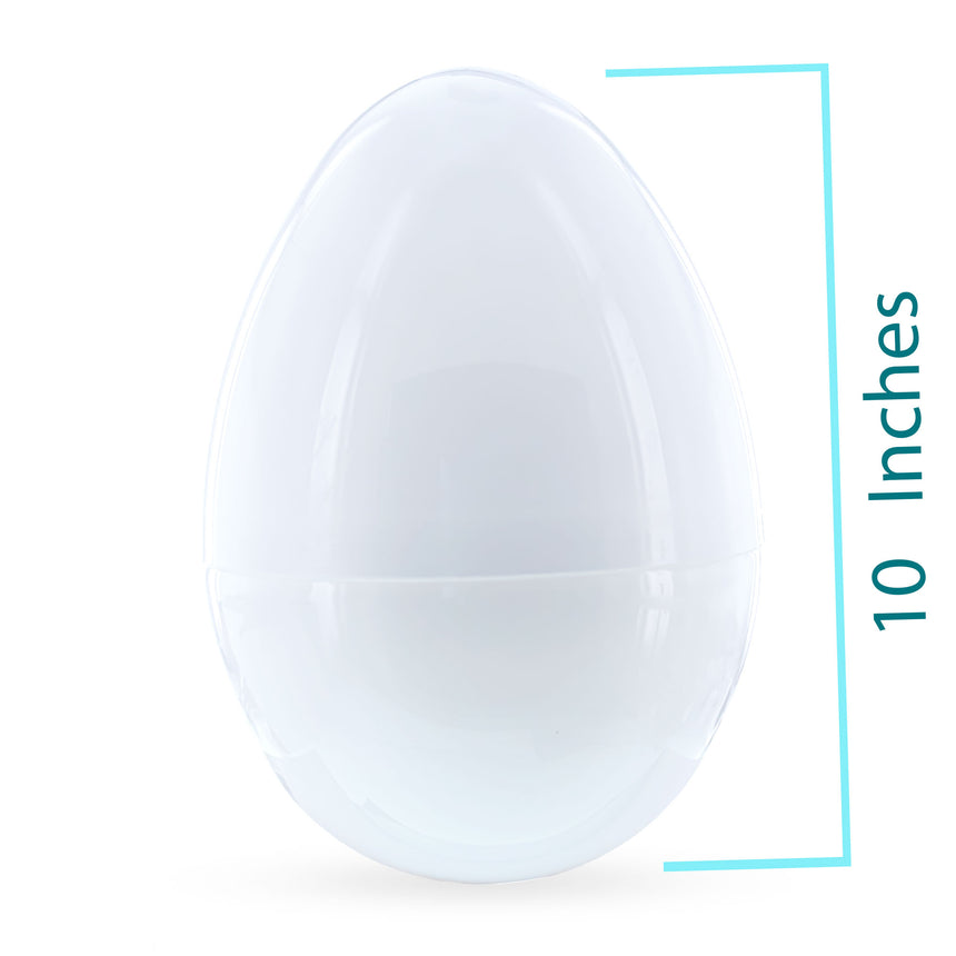 Snowy Delight: Set of 2 White Plastic Jumbo Size Easter Eggs 10 Inches ,dimensions in inches: 10 x 7 x 7