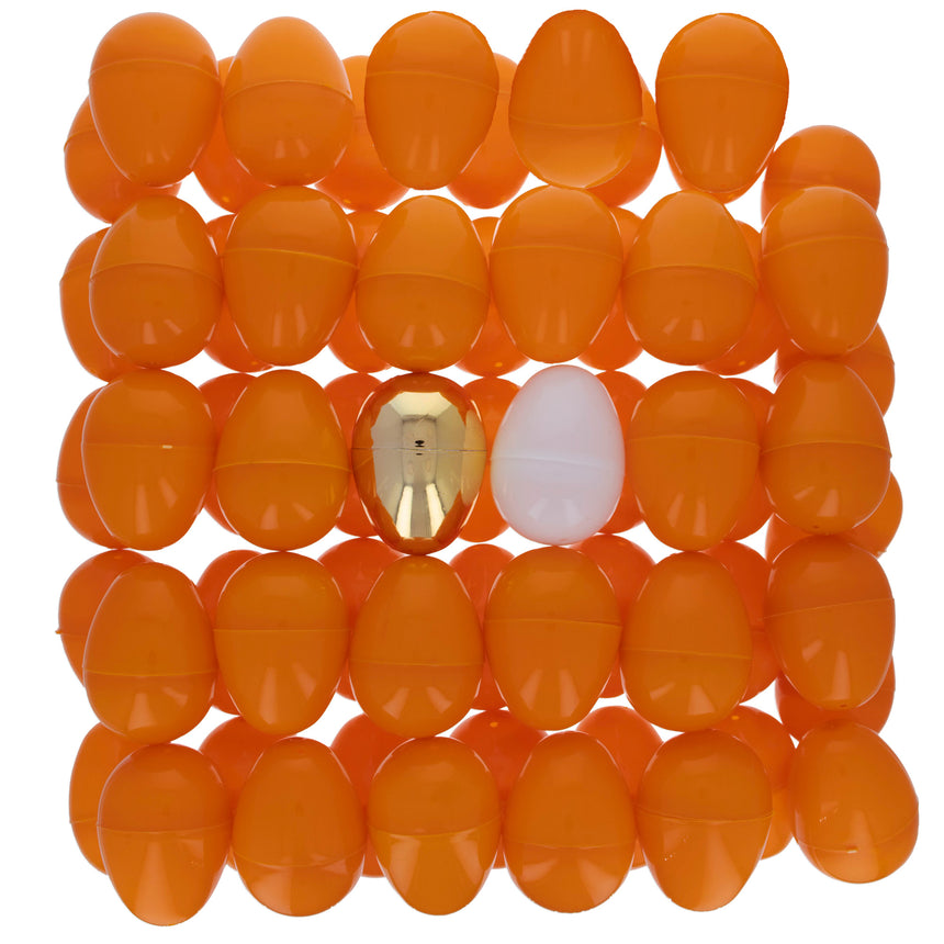 Plastic Set of 46 Orange, 1 Gold, and 1 White Plastic Easter Egg, 2.25 Inches Each in Orange color Oval