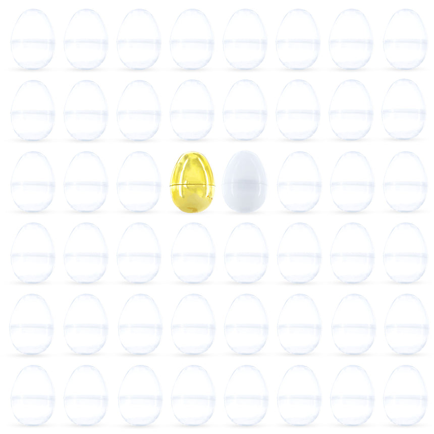 Plastic 46 Almost Transparent, 1 Gold, and 1 White Plastic Egg in Clear color Oval