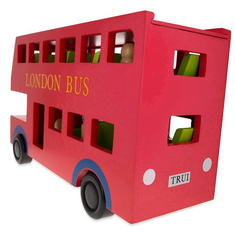 Wooden Red Double Decker Bus with 8 Passengers Play Figurines 11.8 Inches ,dimensions in inches: 7.09 x 11.81 x 3.94