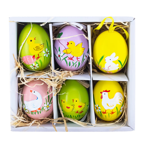 Eggshell Set of 6 Real Eggshell Bunny, Chick and Goose Easter Egg Ornaments in Multi color Oval