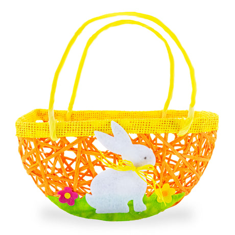 Fabric Set of 2 Easter Baskets with White Bunny and Flowers in Multi color