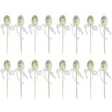 Plastic Set of 18 Picks Butterfly and Bee Plastic Easter Eggs on Sticks 10 Inches in White color Oval