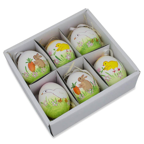 Eggshell Set of 6 Real Eggshell Bunny, Chick and Goose Easter Egg Ornaments in Green color Oval