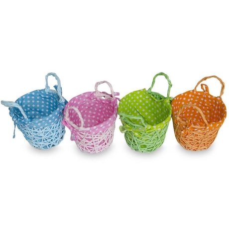 Plastic Set of 4 Blue, Green, Pink & Orange Fabric Lining Easter Baskets 4 Inches in Multi color