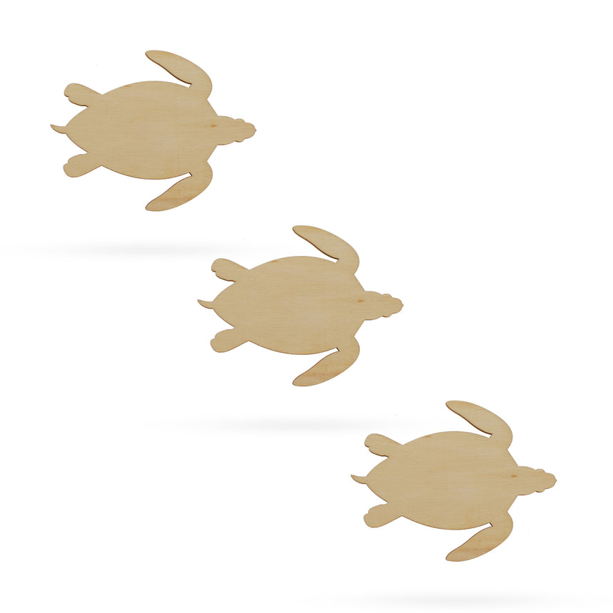 Wood 3 Turtles Unfinished Wooden Shapes Craft Cutouts DIY Unpainted 3D Plaques 4 Inches in Beige color