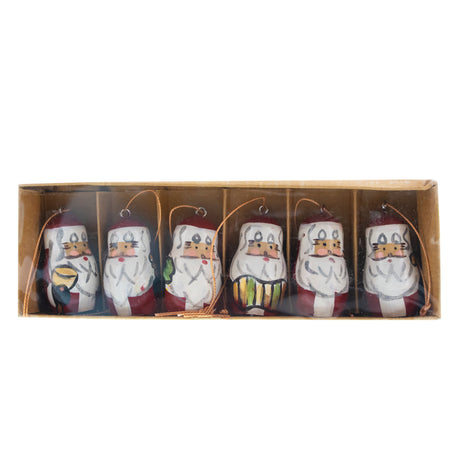 Set of 6 Santa Wooden Christmas Ornaments 1.5 Inches ,dimensions in inches: 1.5 x 6.41 x 2.83