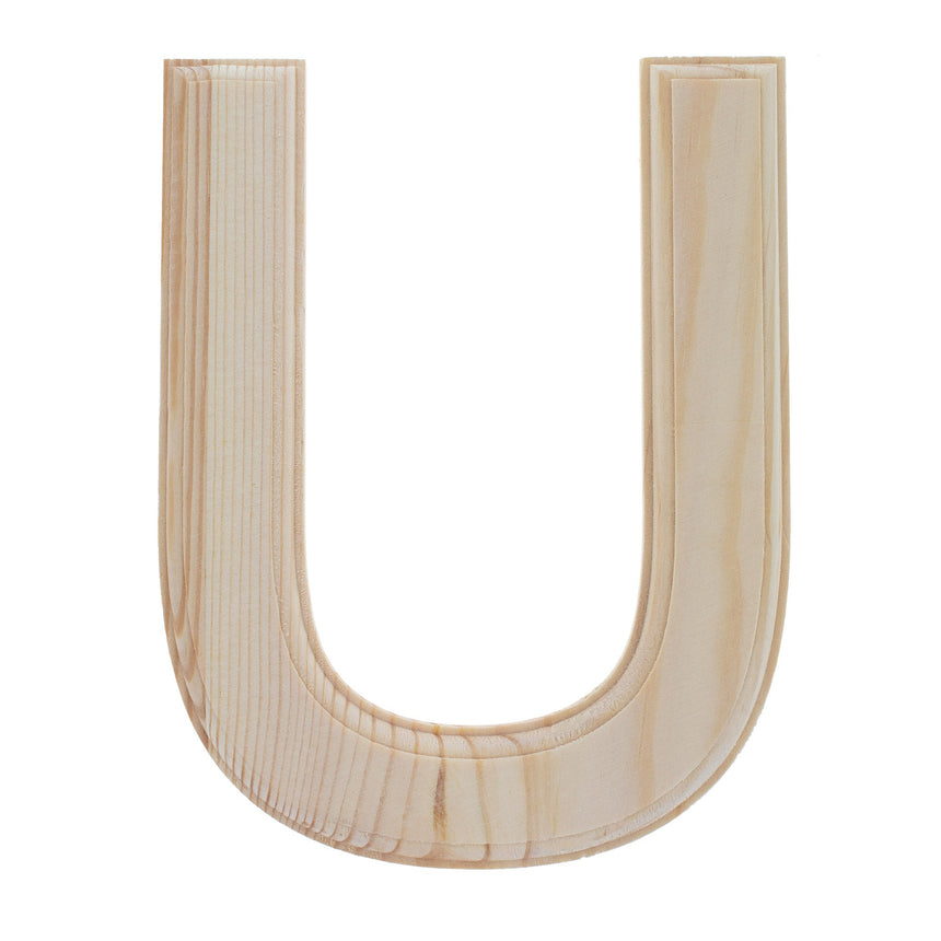 Wood Unfinished Wooden Arial Font Letter U (6.25 Inches) in Beige color