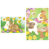 Paper Set of 2 White Bunny with Flowers and Bunnies in Easter Basket Greeting Cards in Multi color Rectangular