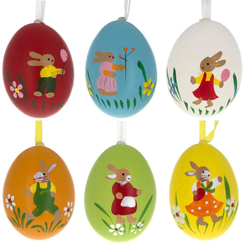 Eggshell Set of 6 Real Eggshell Bunny, Chick and Goose Easter Egg Ornaments in Multi color Oval