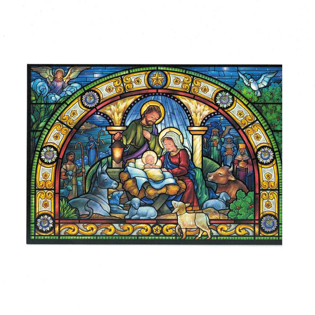 Paper Set of 2 Christmas Story Greeting Cards with Nativity Scene in Multi color Rectangular